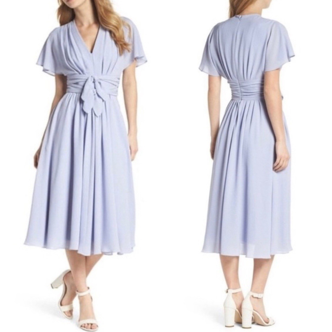 Gal Meets Glam Women's Midi Dress 4 Jane Tie Waist Seraphina V-Neck Dolman Pleat